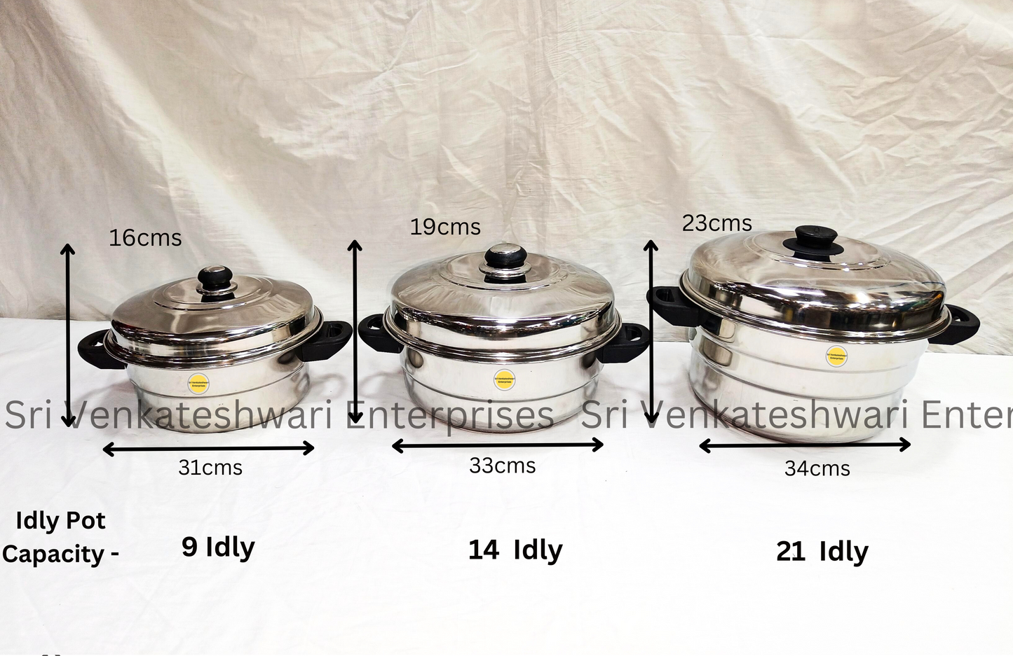 Stainless Steel Idly Pot Combo Offer (Idly Pot With Regular Idly Plate + Steamer Plate + Mini Idly Plate)