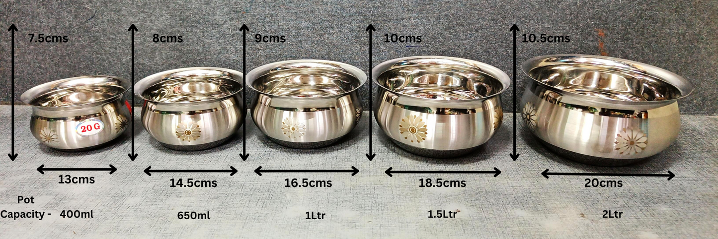 Stainless Steel 20G Laser Printed Tope Handi 5Pcs Set Model 3