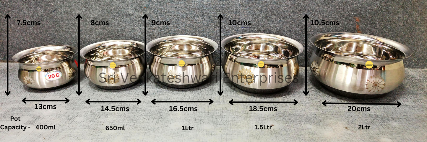 Stainless Steel 20G Laser Printed Tope Handi 5Pcs Set Model 3