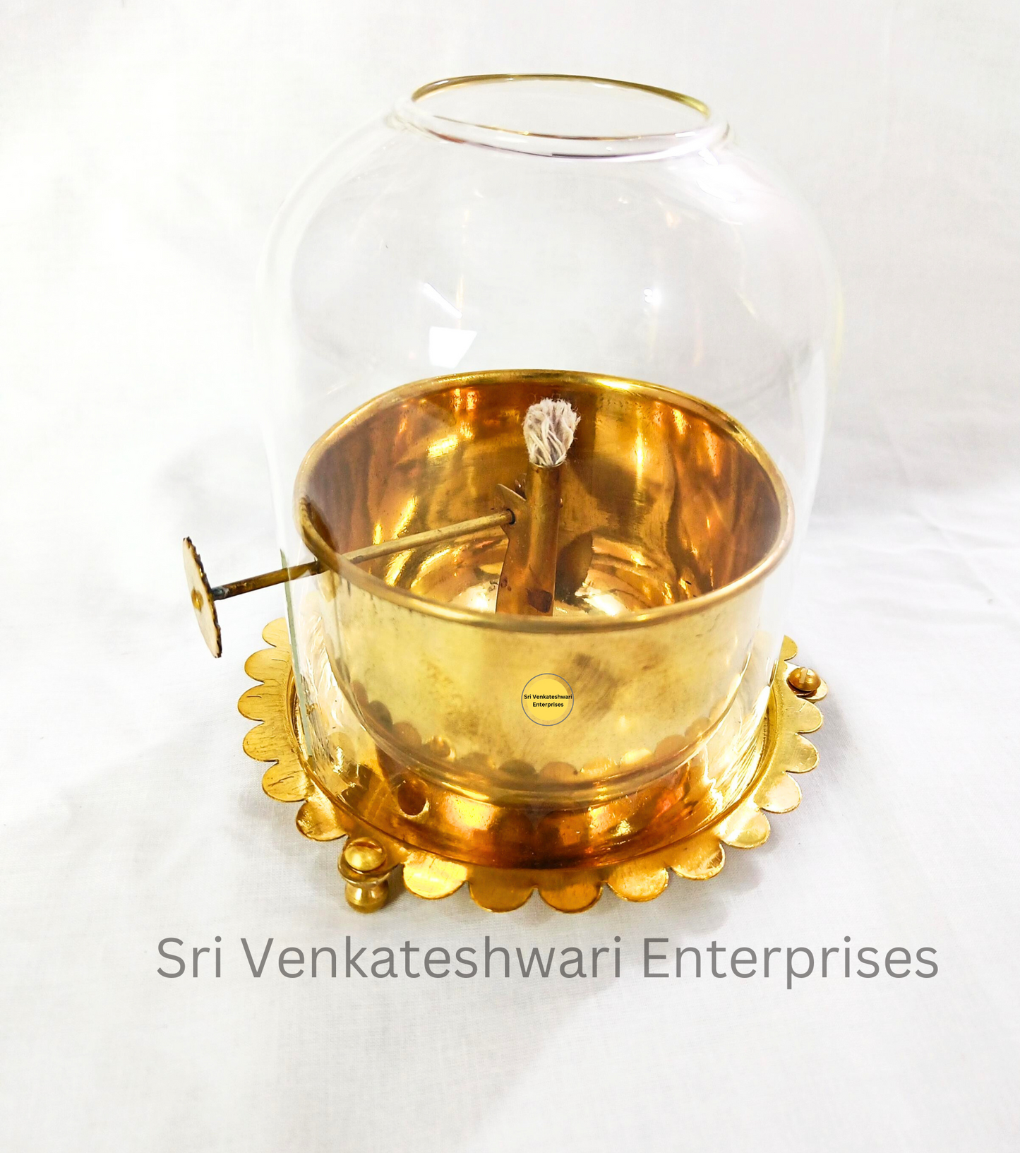 Glass Vilakku With Thiri Adjustable Nob