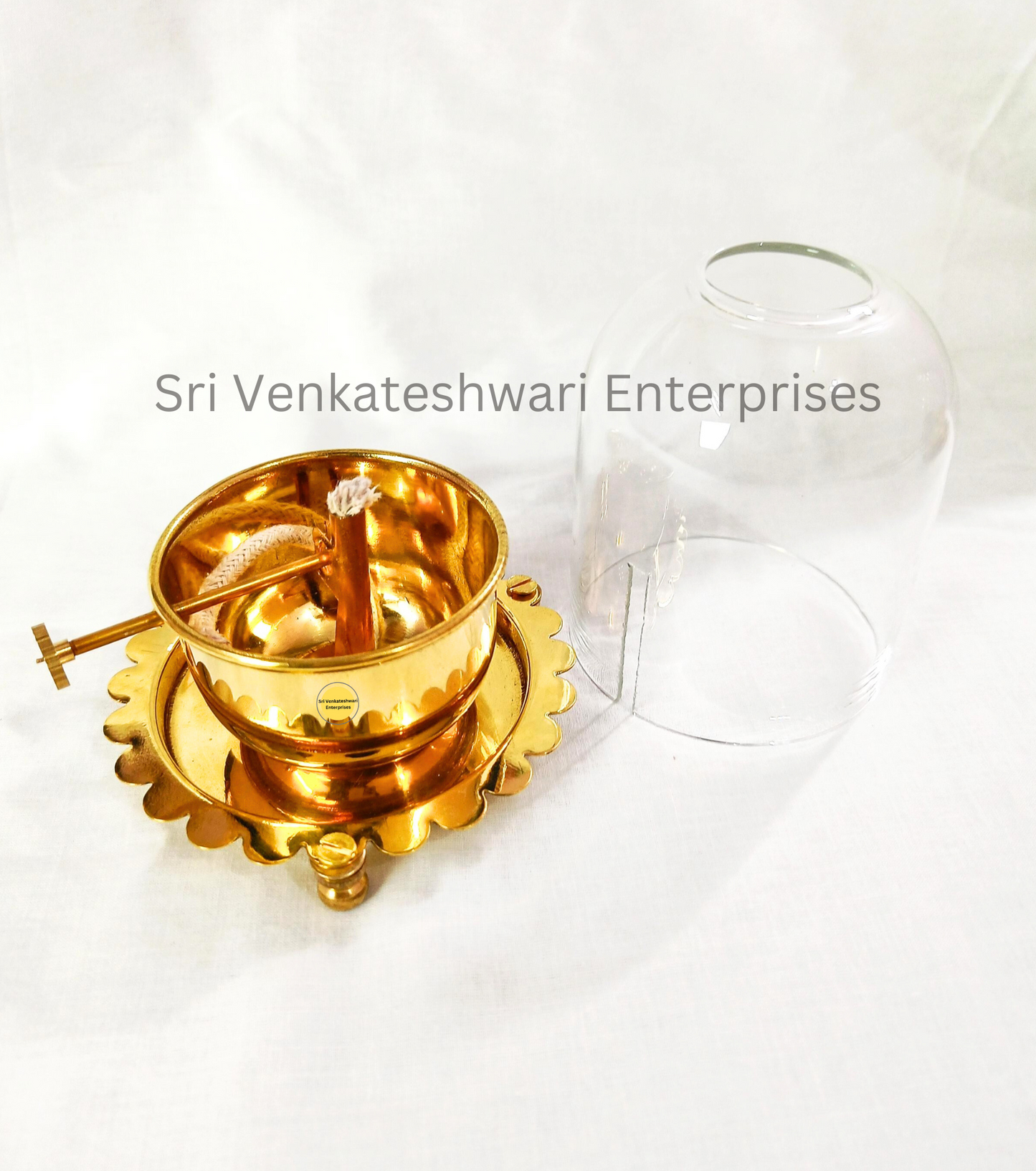 Glass Vilakku With Thiri Adjustable Nob
