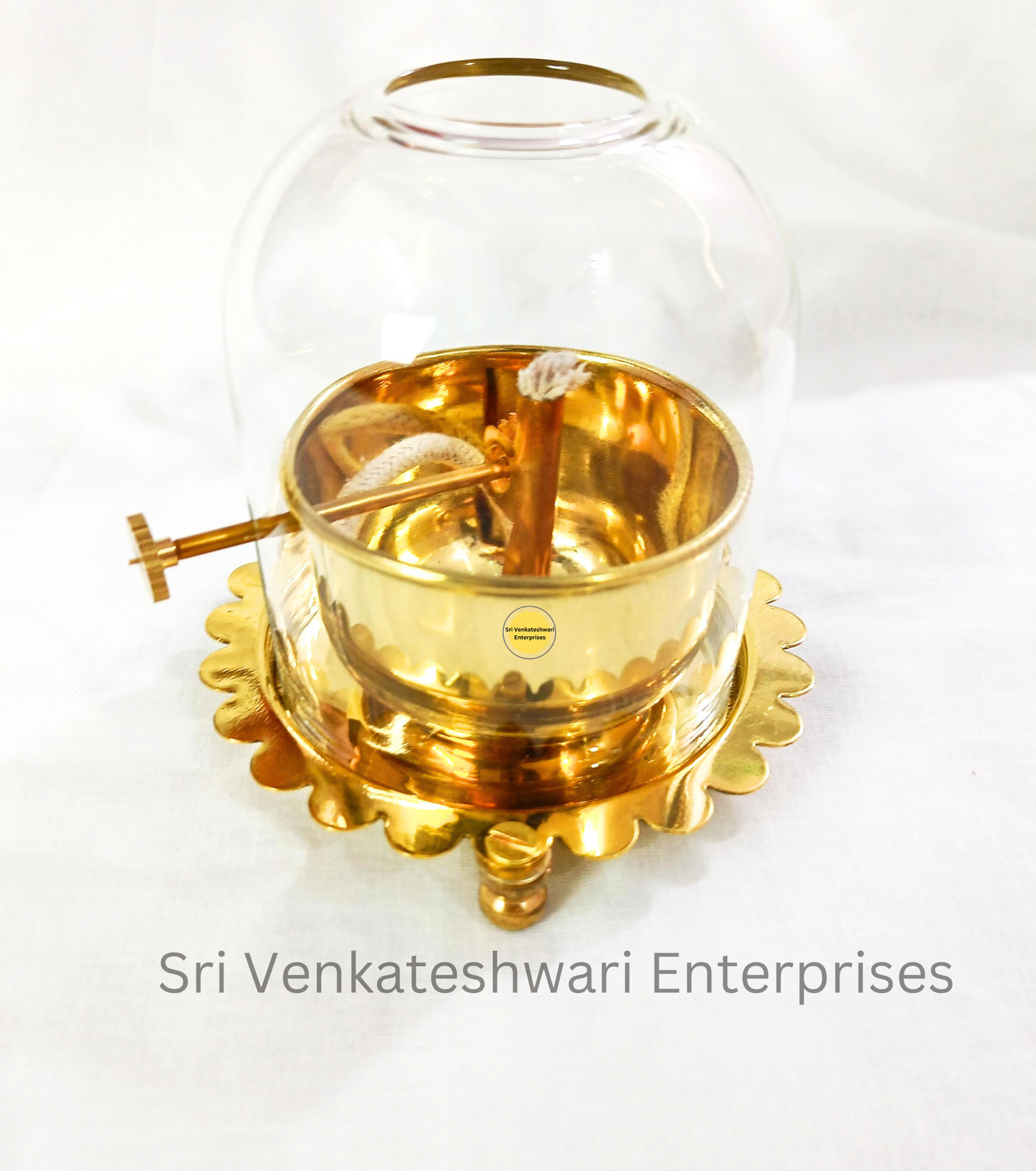 Glass Vilakku With Thiri Adjustable Nob