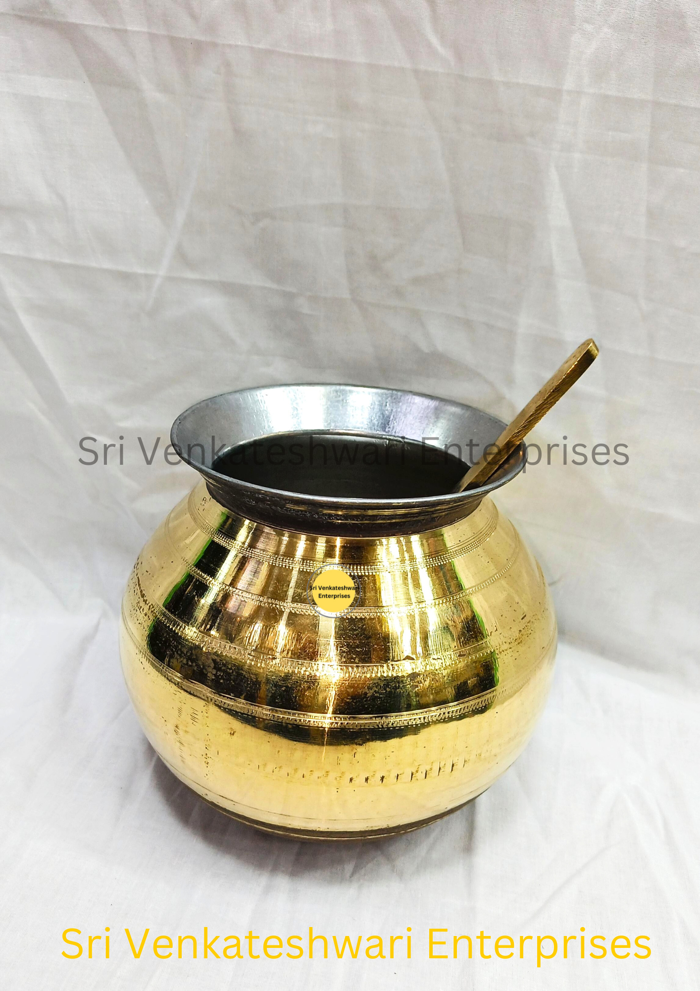 Brass Pongal Uruli Pot With Laddle (Duo Set)