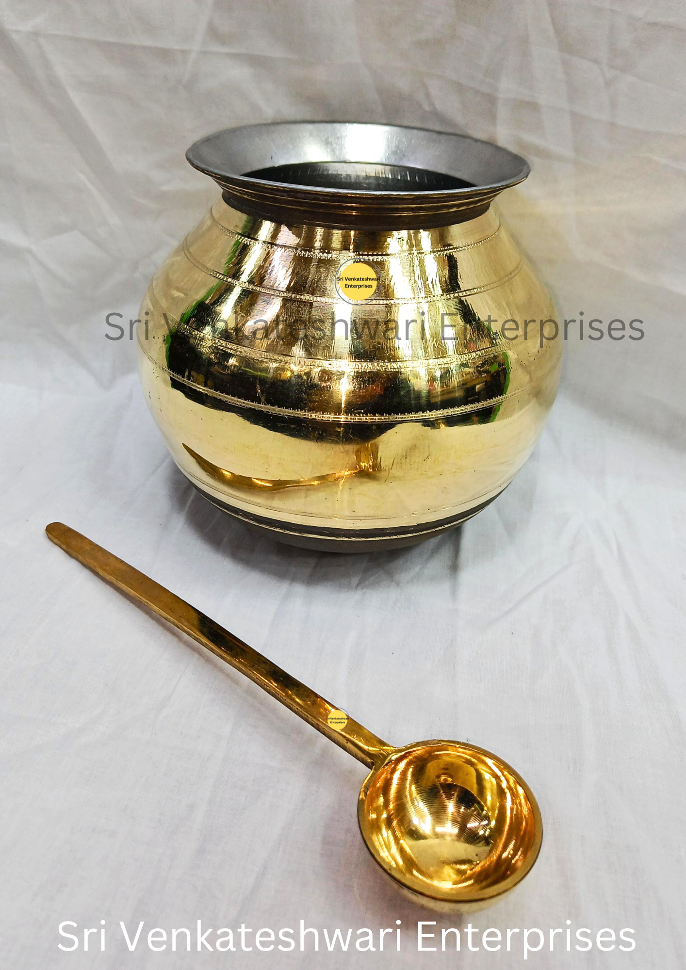 Brass Pongal Uruli Pot With Laddle (Duo Set)