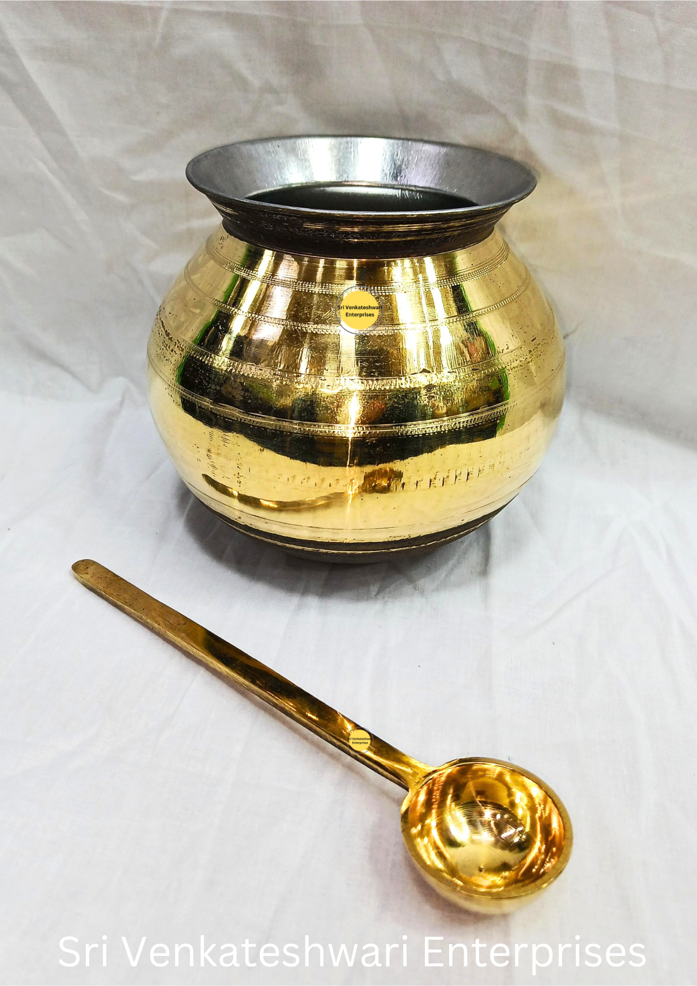 Brass Pongal Uruli Pot With Laddle (Duo Set)