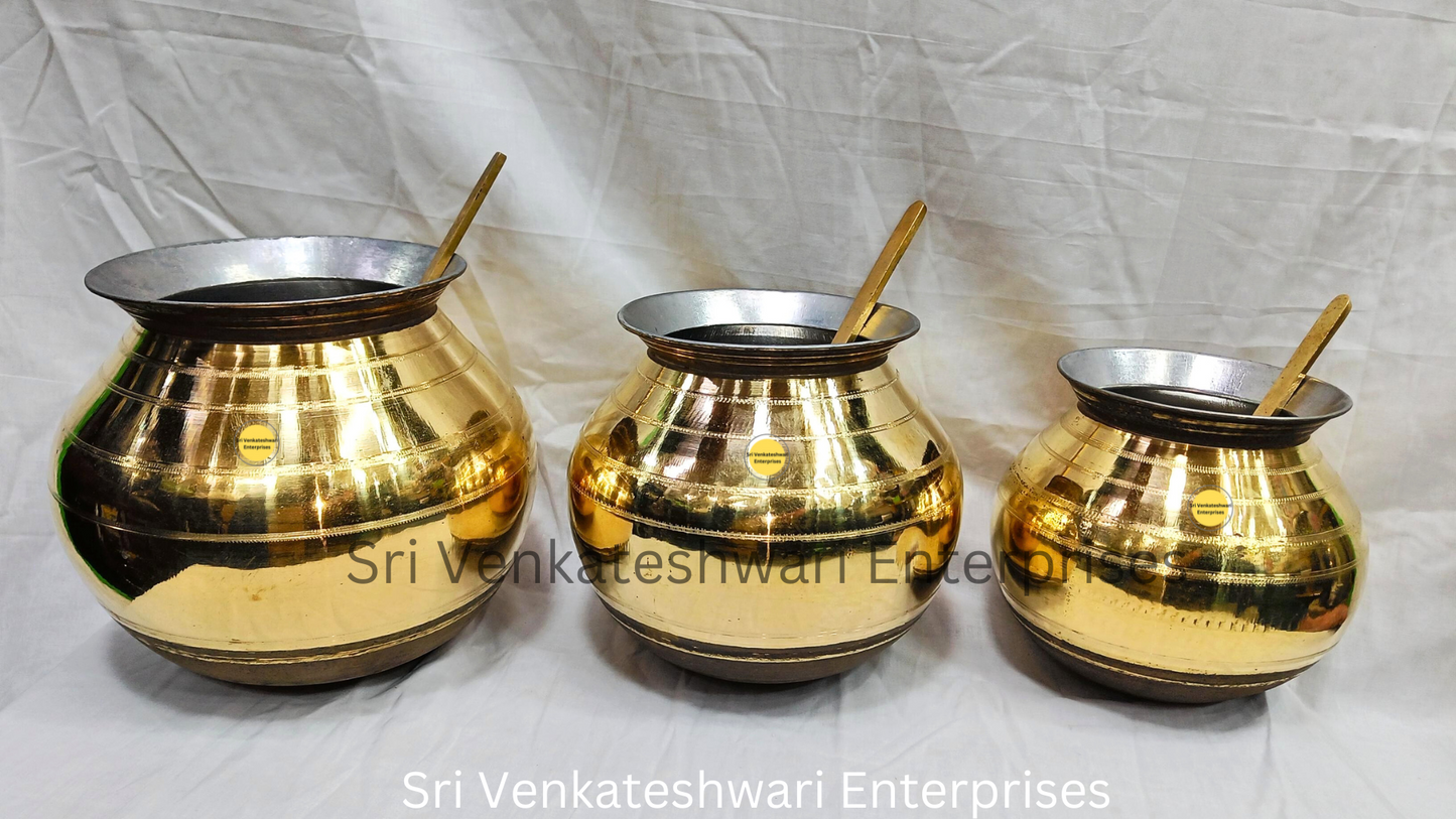 Brass Pongal Uruli Pot With Laddle (Duo Set)