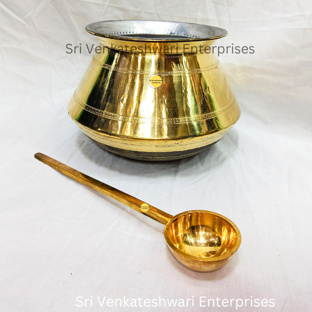 Brass Pongal Pot With Laddle (Duo Set)