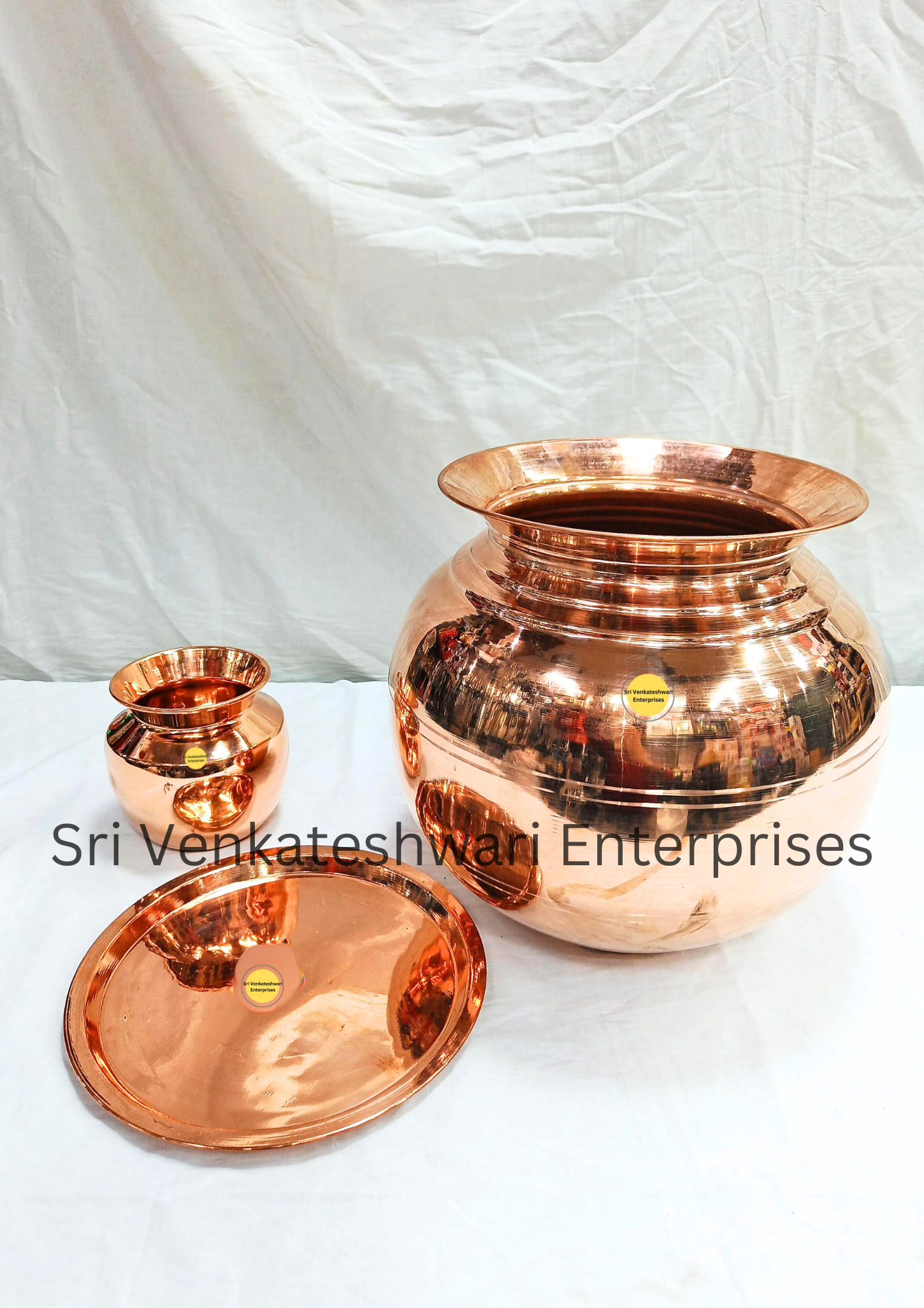 Copper Water Storage Uruli Pot Combo Offer (Copper Pot + Copper Lid + Copper Chombu)