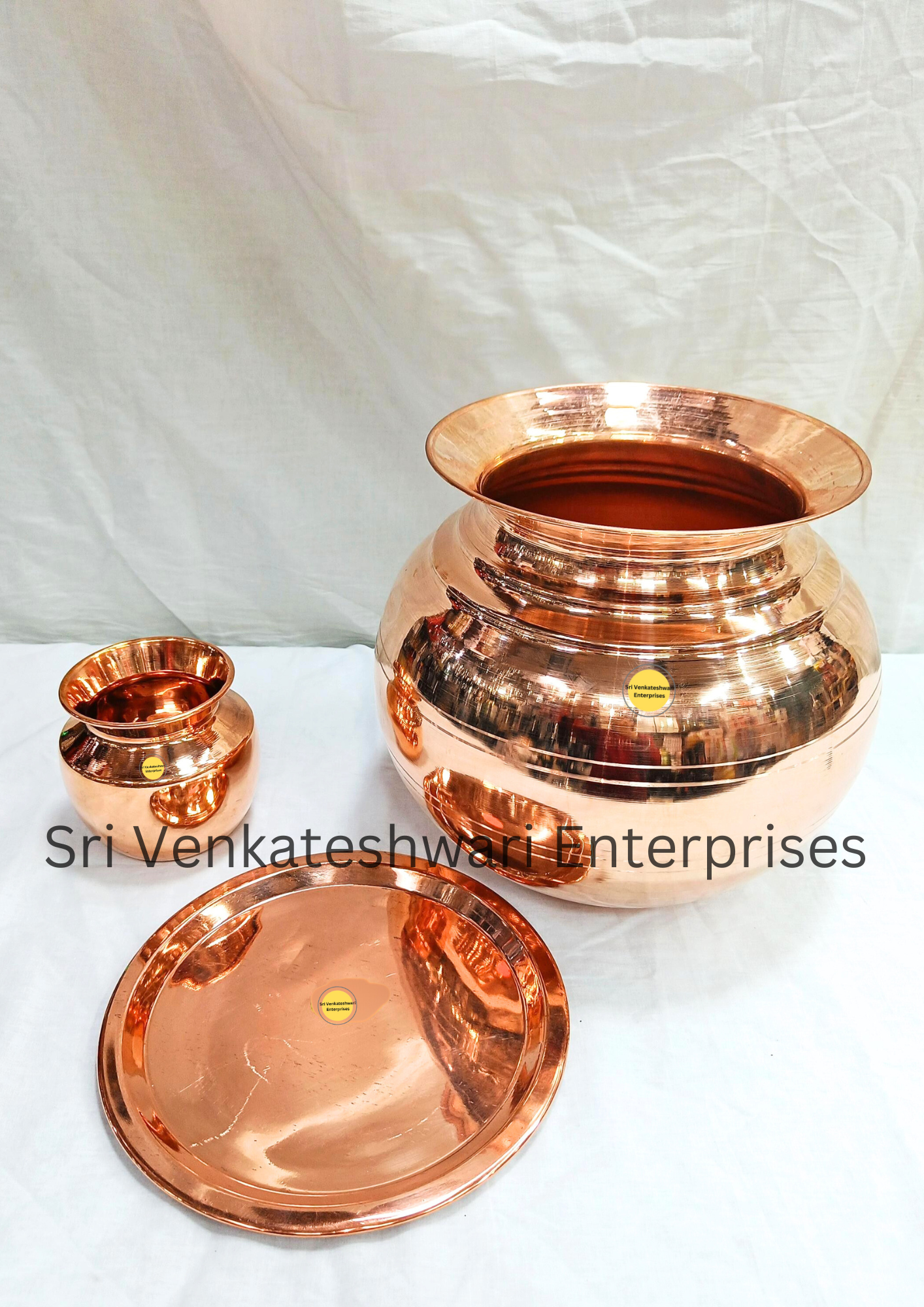 Copper Water Storage Uruli Pot Combo Offer (Copper Pot + Copper Lid + Copper Chombu)