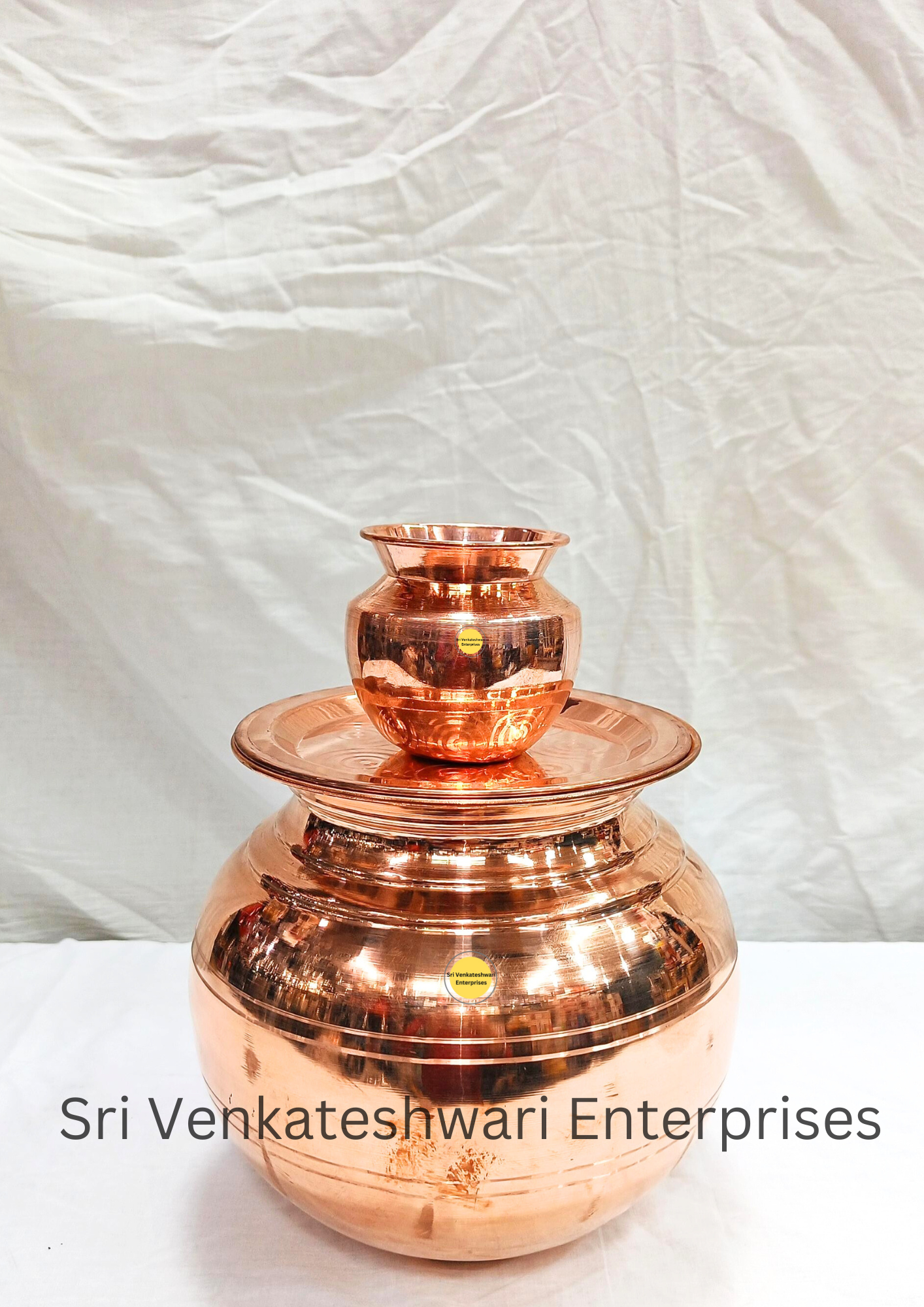 Copper Water Storage Uruli Pot Combo Offer (Copper Pot + Copper Lid + Copper Chombu)