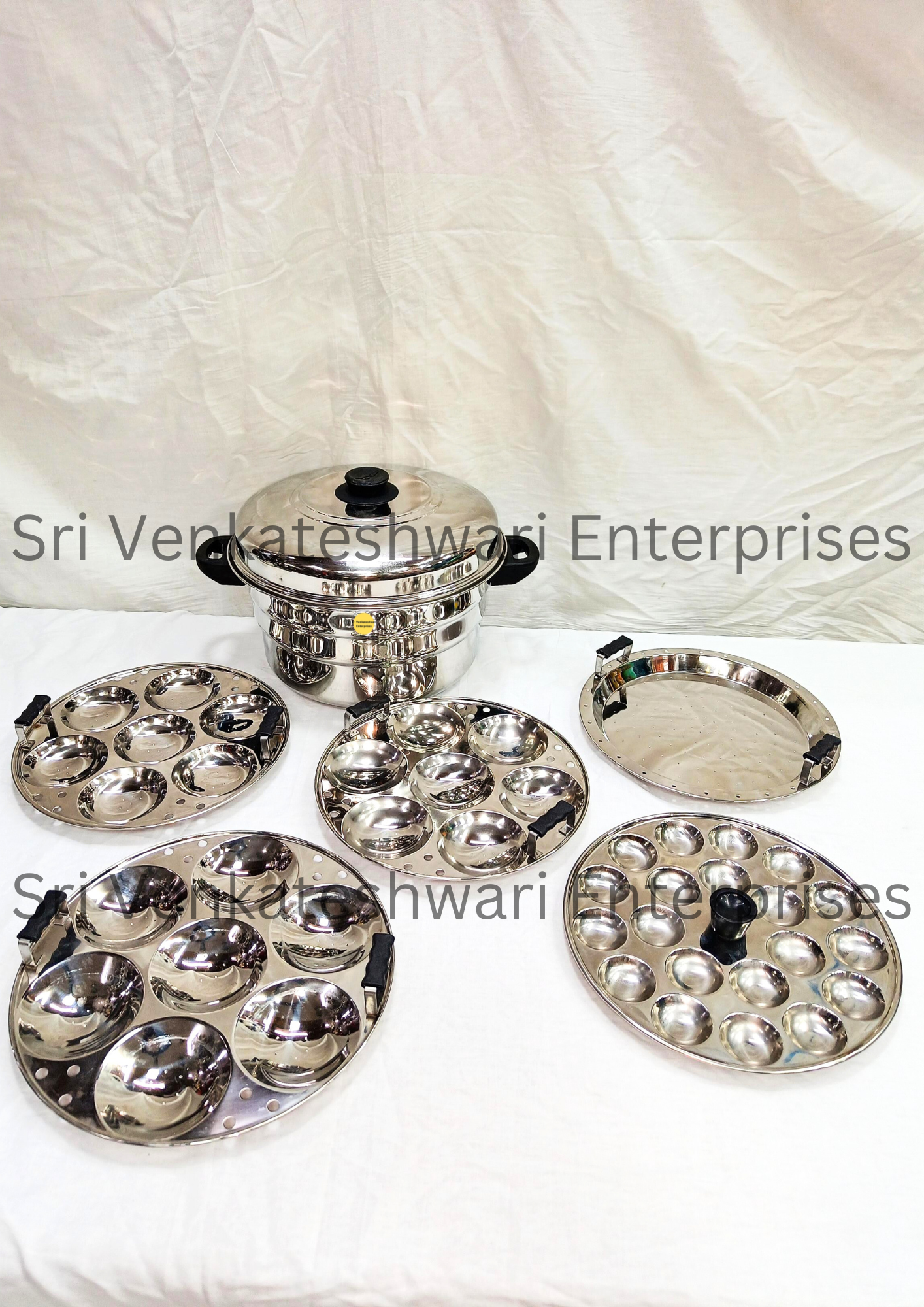 Stainless Steel Idly Pot Combo Offer (Idly Pot With Regular Idly Plate + Steamer Plate + Mini Idly Plate)