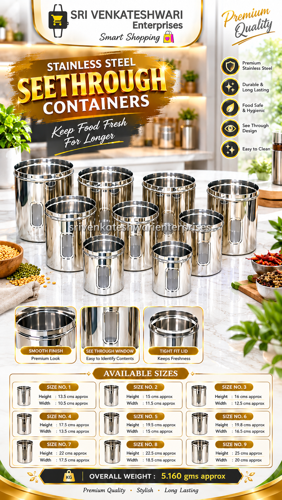 Stainless Steel Seethrough Containers