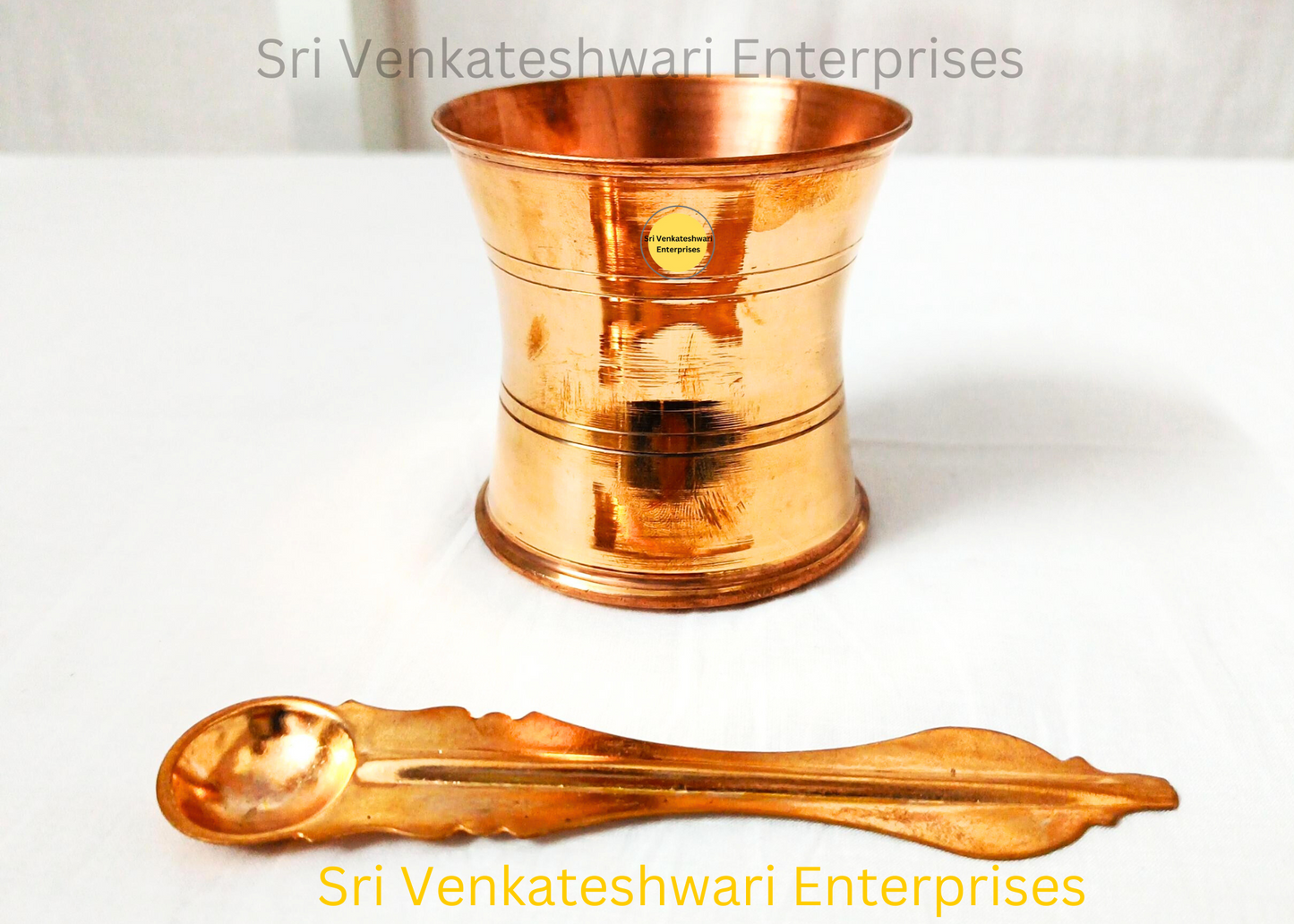 Copper Pancha Paathiram And Uthirani Set