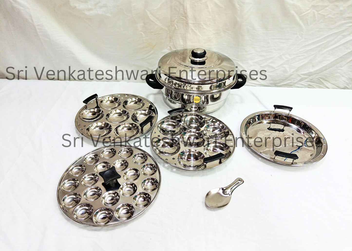 Stainless Steel Idly Pot Combo Offer (Idly Pot With Regular Idly Plate + Steamer Plate + Mini Idly Plate)