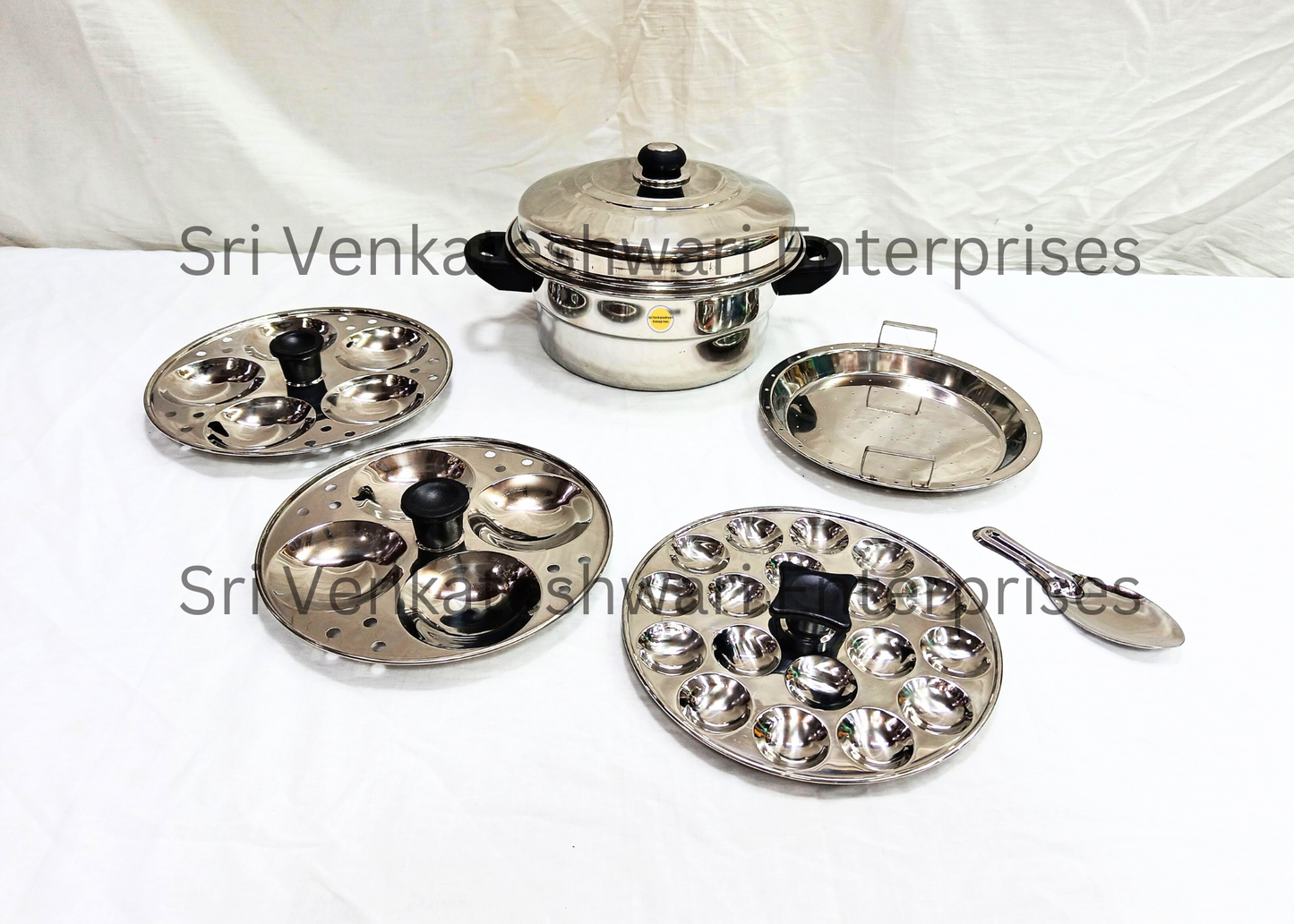 Stainless Steel Idly Pot Combo Offer (Idly Pot With Regular Idly Plate + Steamer Plate + Mini Idly Plate)
