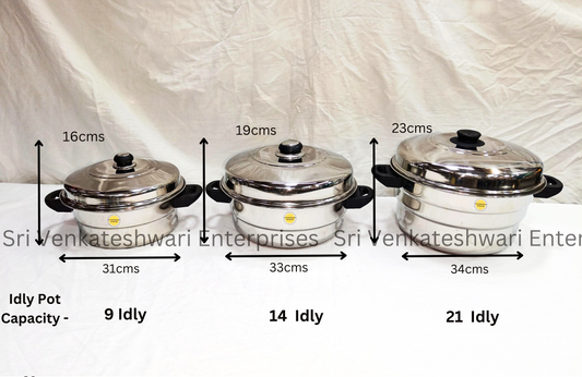 Stainless Steel Idly Pot Combo Offer (Idly Pot With Regular Idly Plate  + Steamer Plate + Mini Idly Plate)