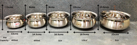 Stainless Steel 20G Laser Printed Tope Handi 5Pcs Set Model 3