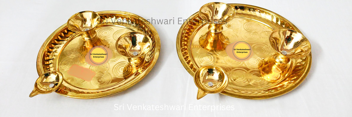 Brass Pooja Plate With Cups