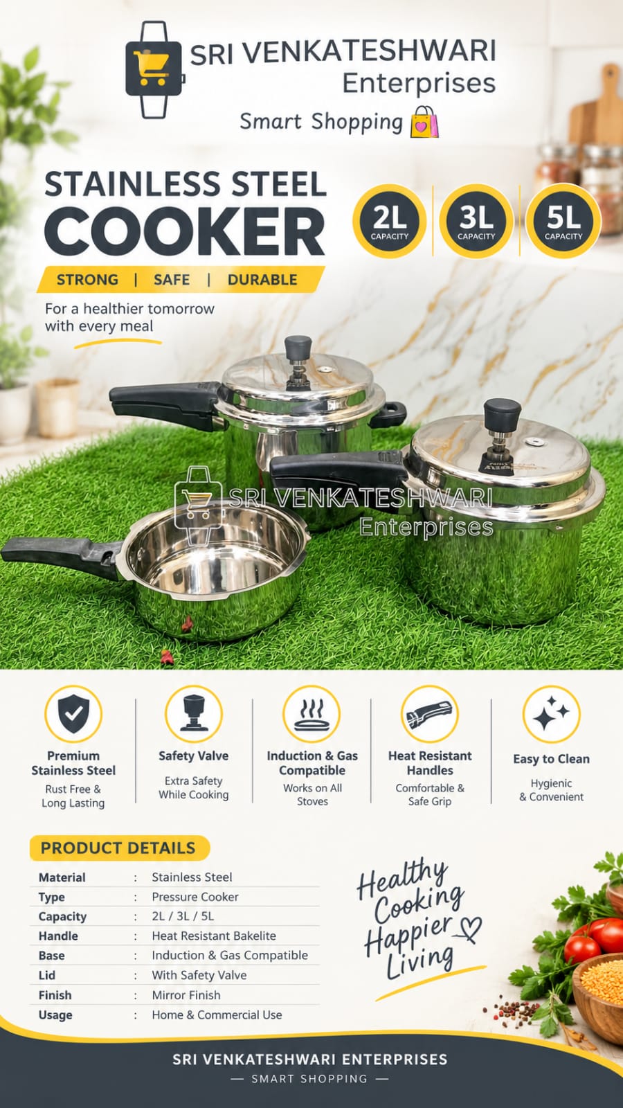 SS Cooker 2L + 3L + 5L Combo Offer