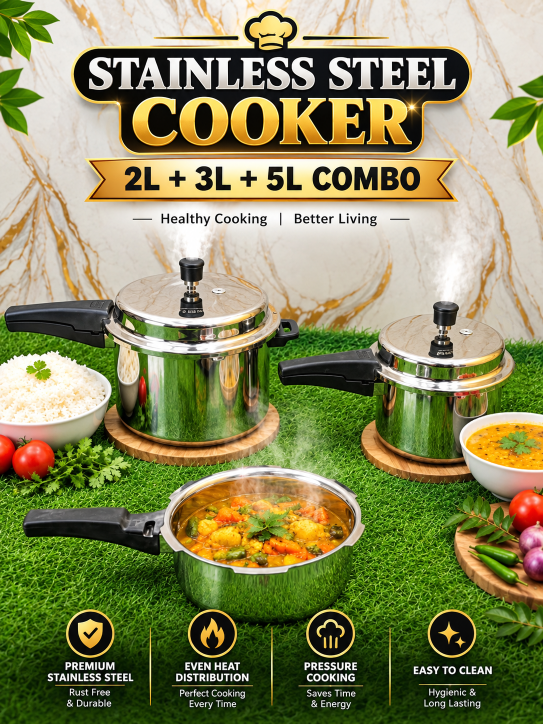 SS Cooker 2L + 3L + 5L Combo Offer