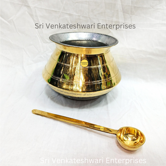 Brass Pongal Pot With Laddle (Duo Set)