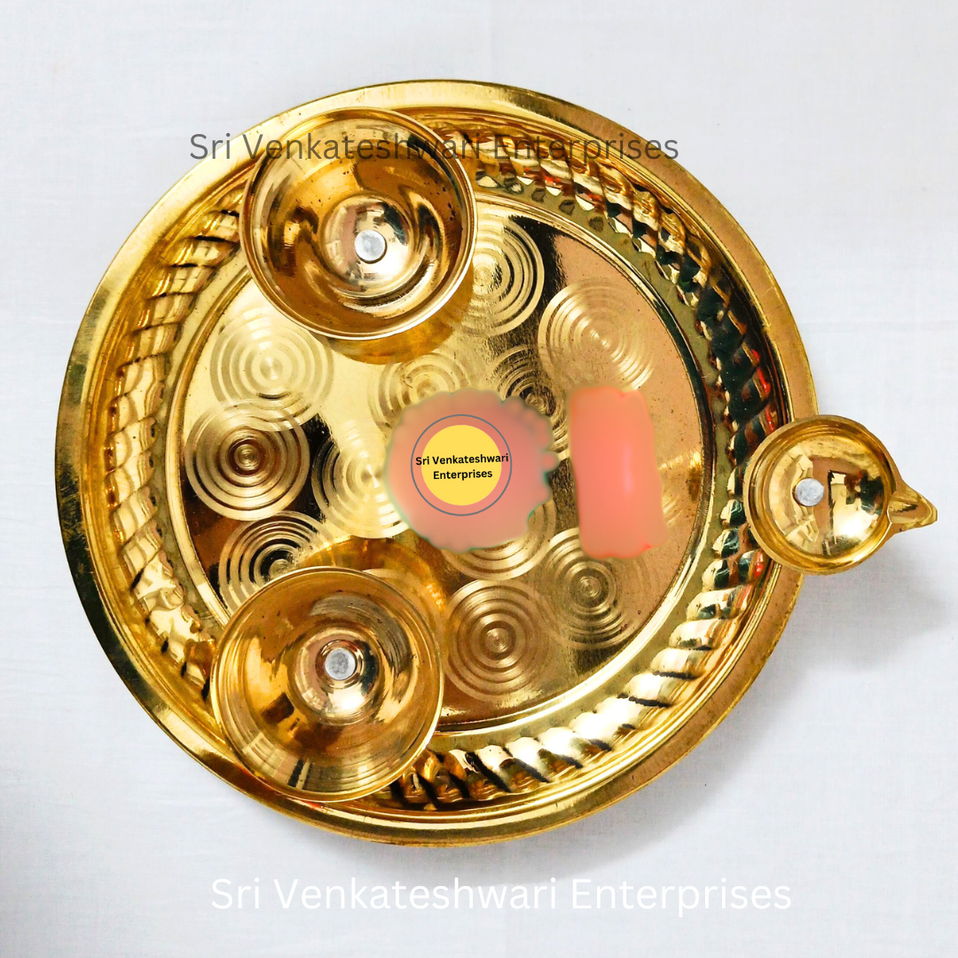 Brass Pooja Plate With Cups