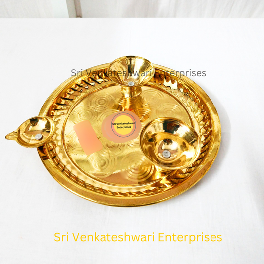 Brass Pooja Plate With Cups