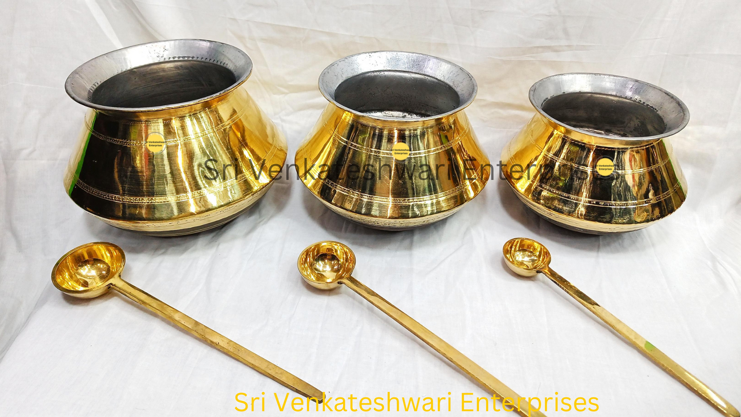 Brass Pongal Pot With Laddle (Duo Set)