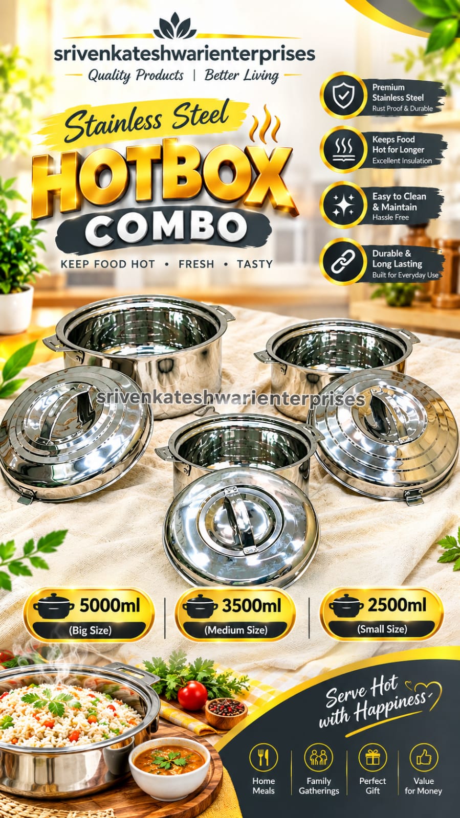 Stainless steel Hotbox Combo 3 Pcs Set