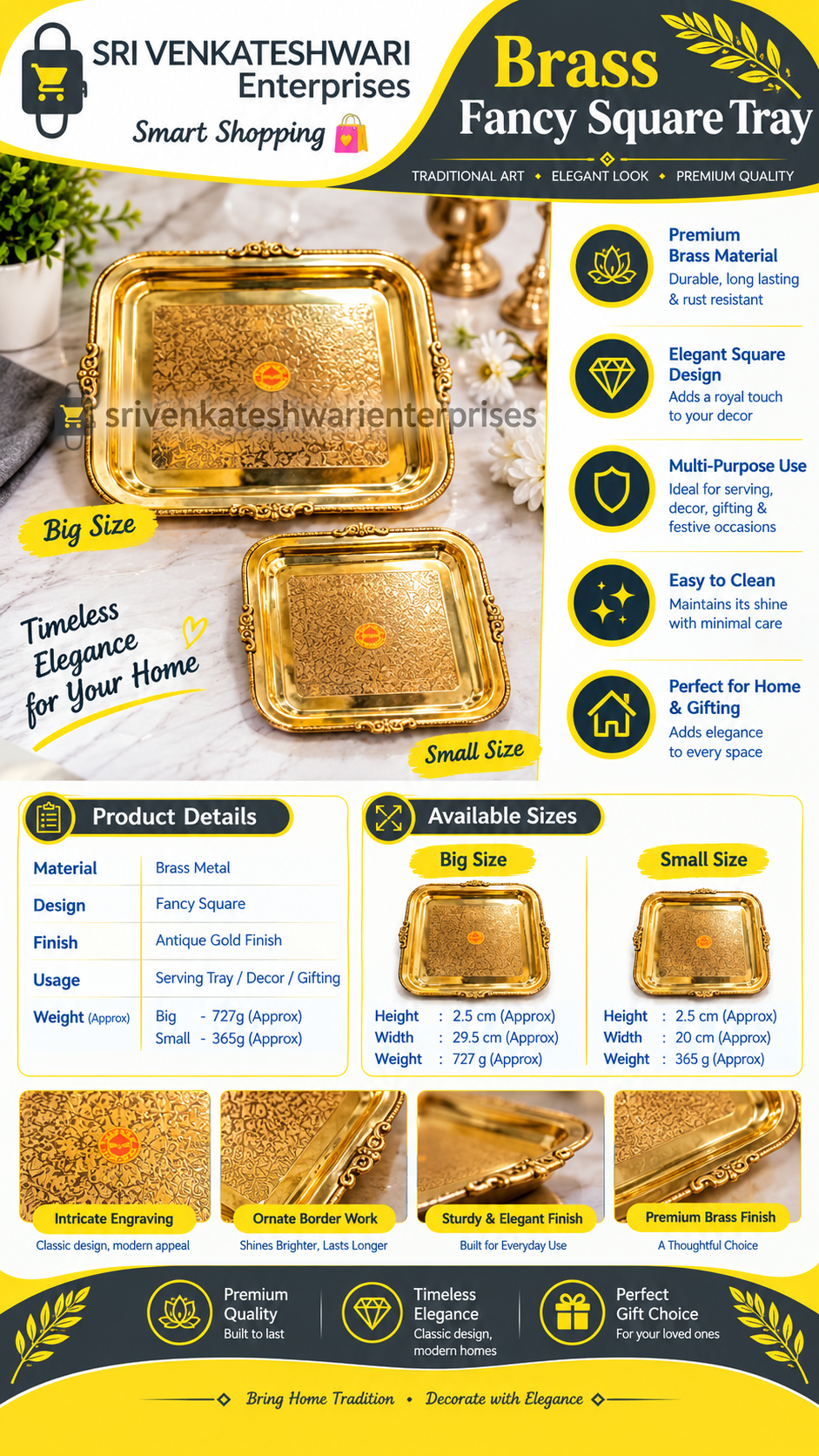 Brass Fancy Square Tray