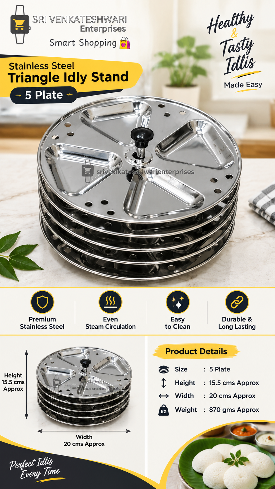Stainless Steel Triangle Idly Stand