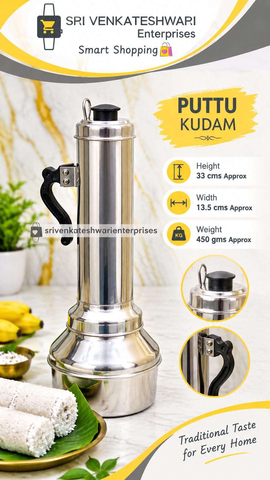 Puttu Maker , Puttu Kudam , 3 in 1 Multi Puttu