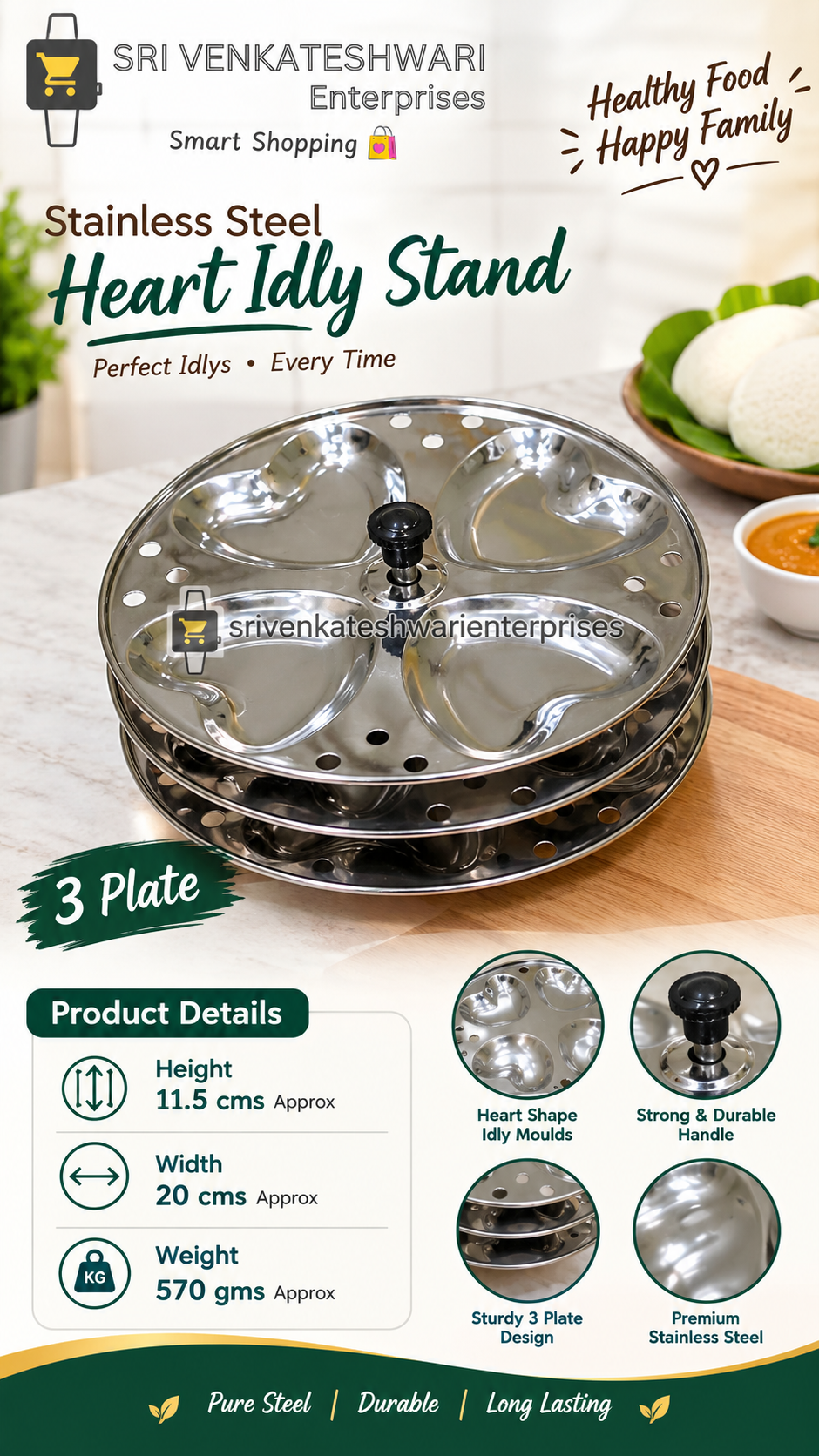 Stainless Steel Heart Idly Stand