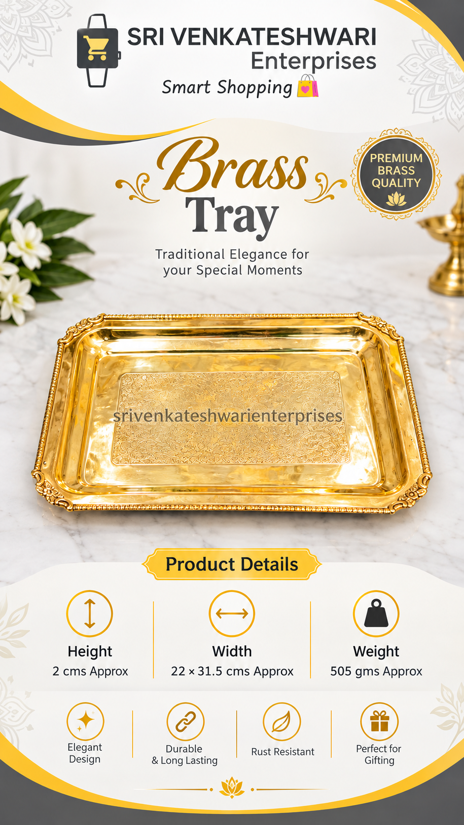 Brass Fancy Rectangle Tray