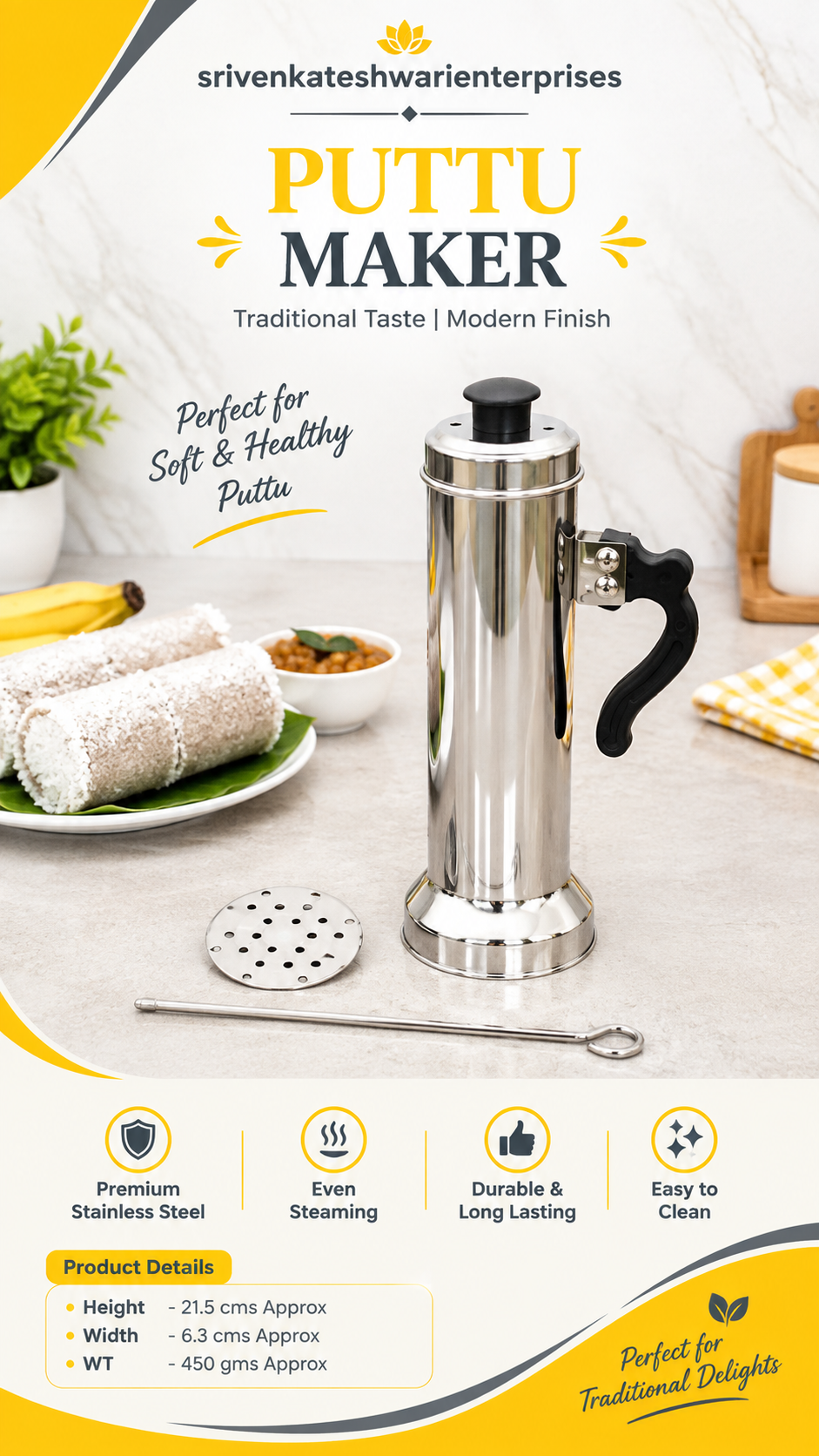 Puttu Maker , Puttu Kudam , 3 in 1 Multi Puttu