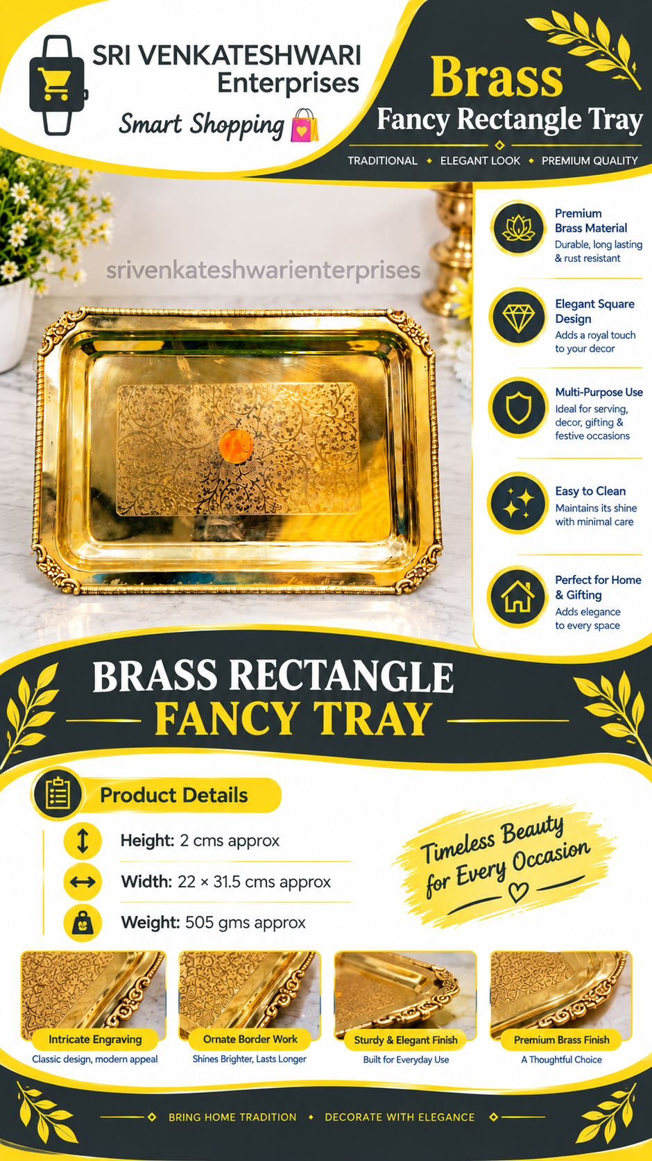 Brass Fancy Rectangle Tray