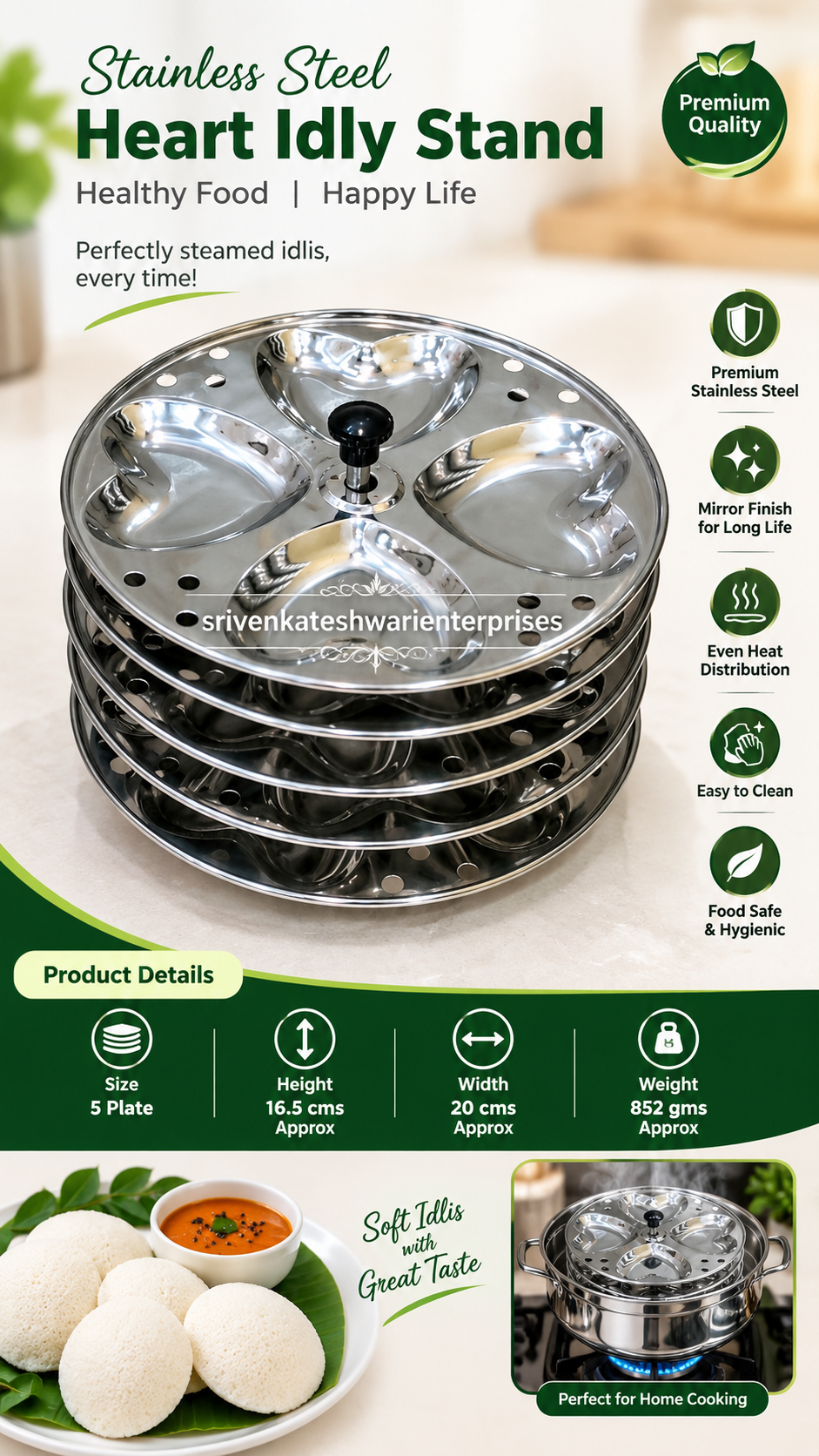 Stainless Steel Heart Idly Stand