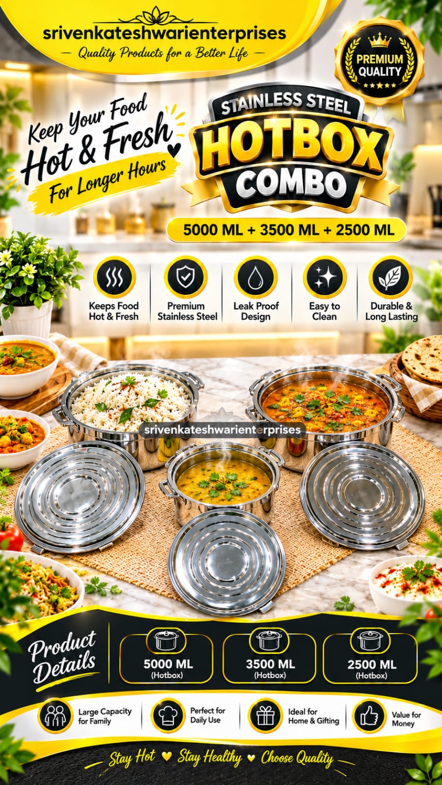 Stainless steel Hotbox Combo 3 Pcs Set