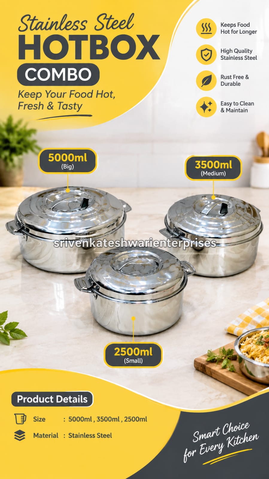 Stainless steel Hotbox Combo 3 Pcs Set