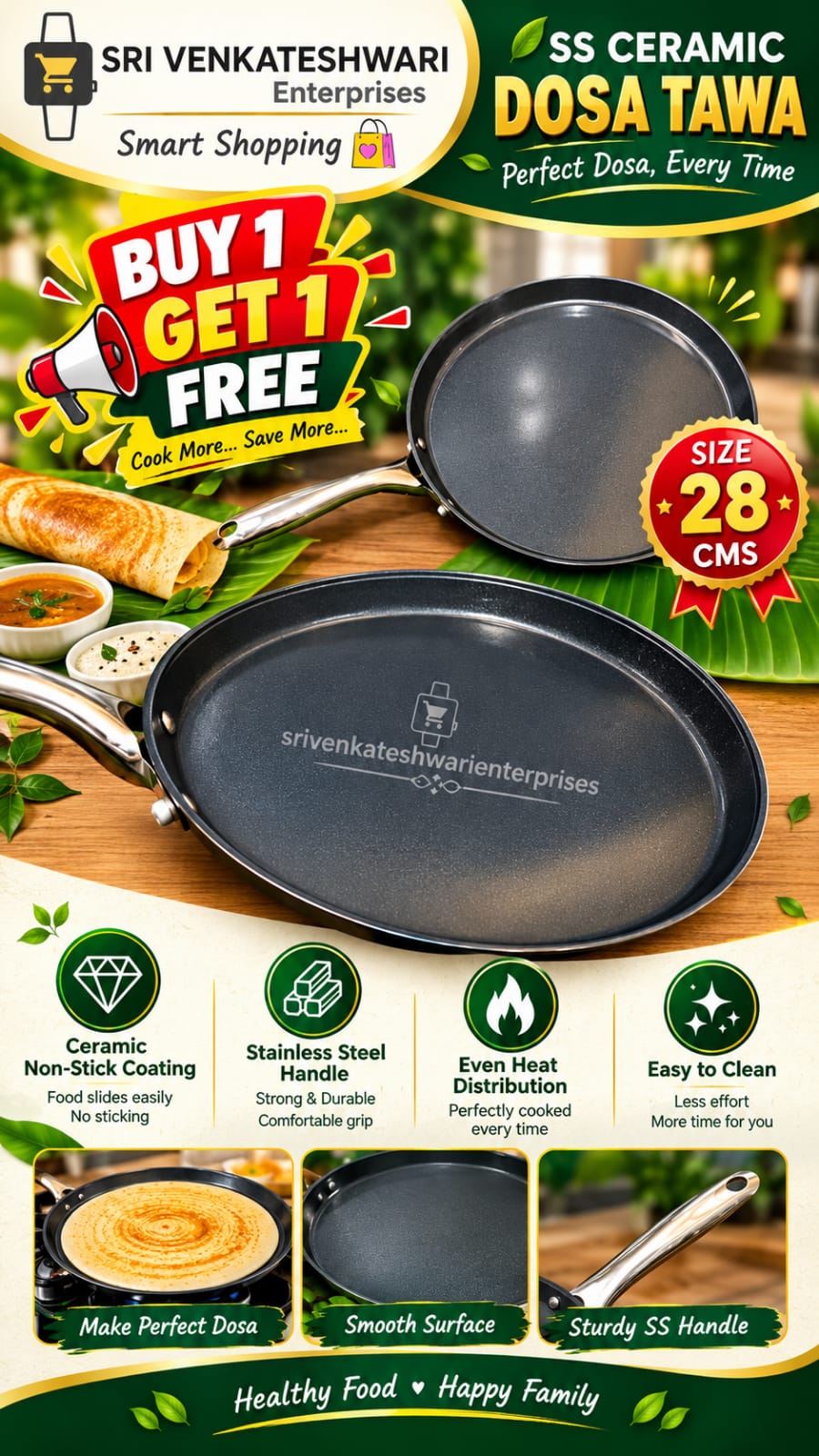 Ss Ceramic Dosa Tawa (Buy 1 Get 1 Combo)