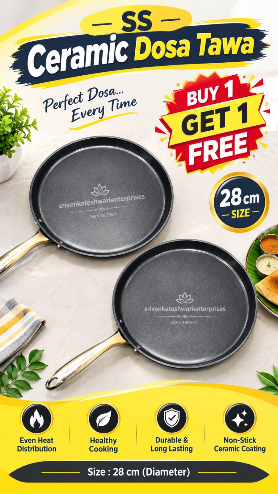 Ss Ceramic Dosa Tawa (Buy 1 Get 1 Combo)